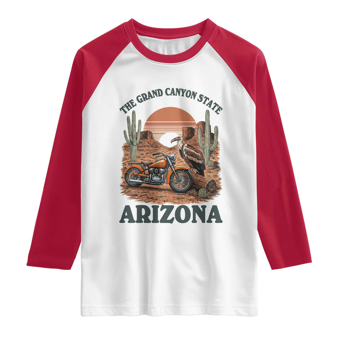 Vintage Arizona Motorcycle Rider Raglan Shirt Desert Cactus Grand Canyon State