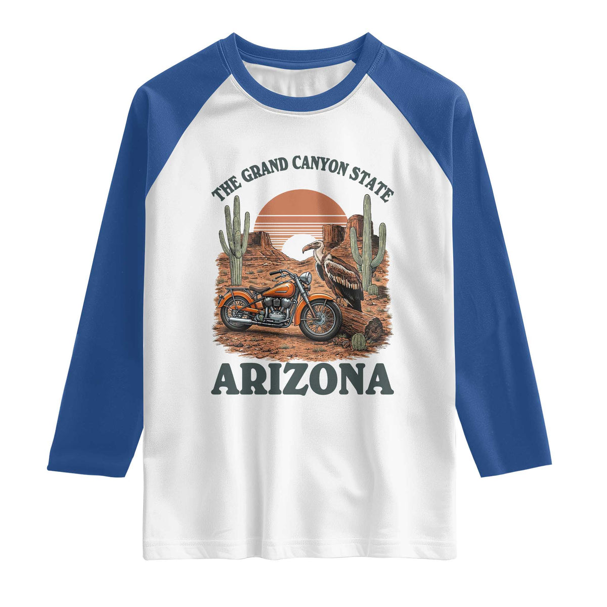 Vintage Arizona Motorcycle Rider Raglan Shirt Desert Cactus Grand Canyon State