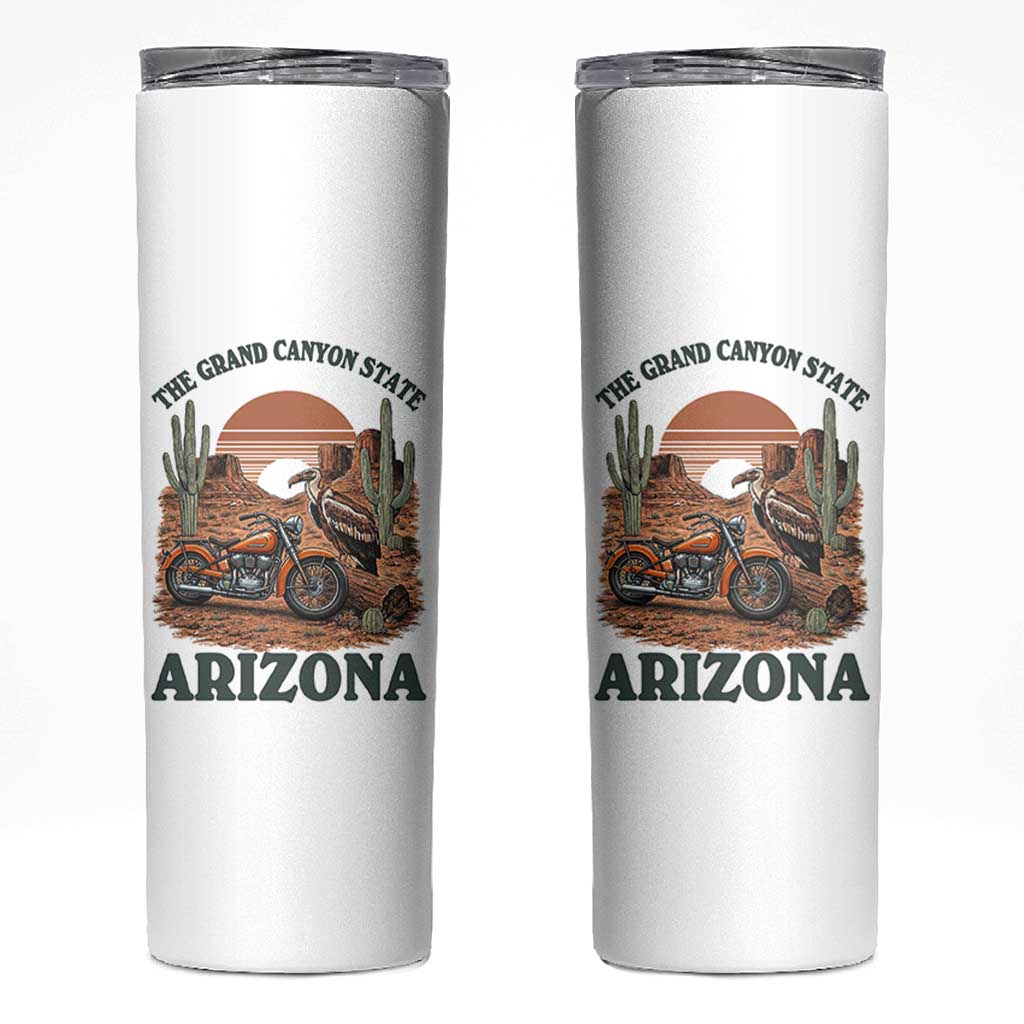Vintage Arizona Motorcycle Rider Skinny Tumbler Desert Cactus Grand Canyon State