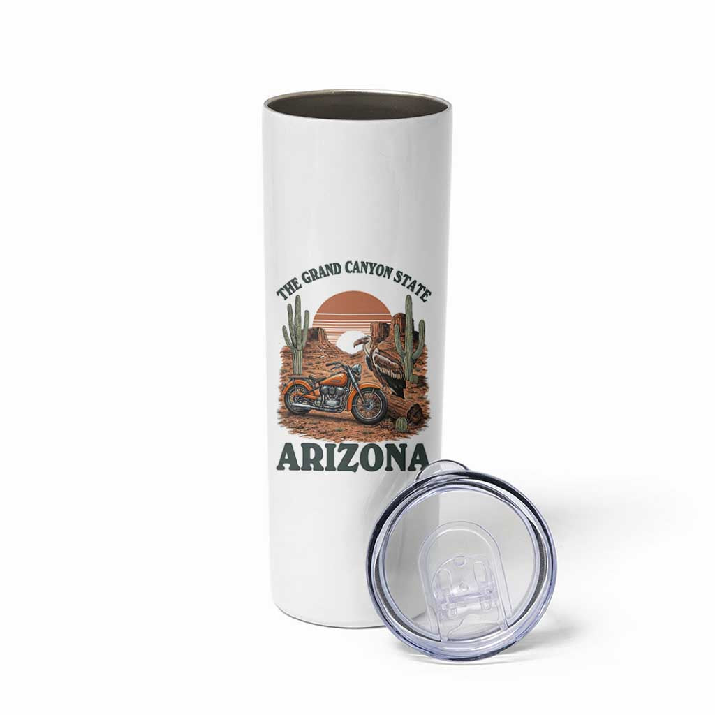 Vintage Arizona Motorcycle Rider Skinny Tumbler Desert Cactus Grand Canyon State
