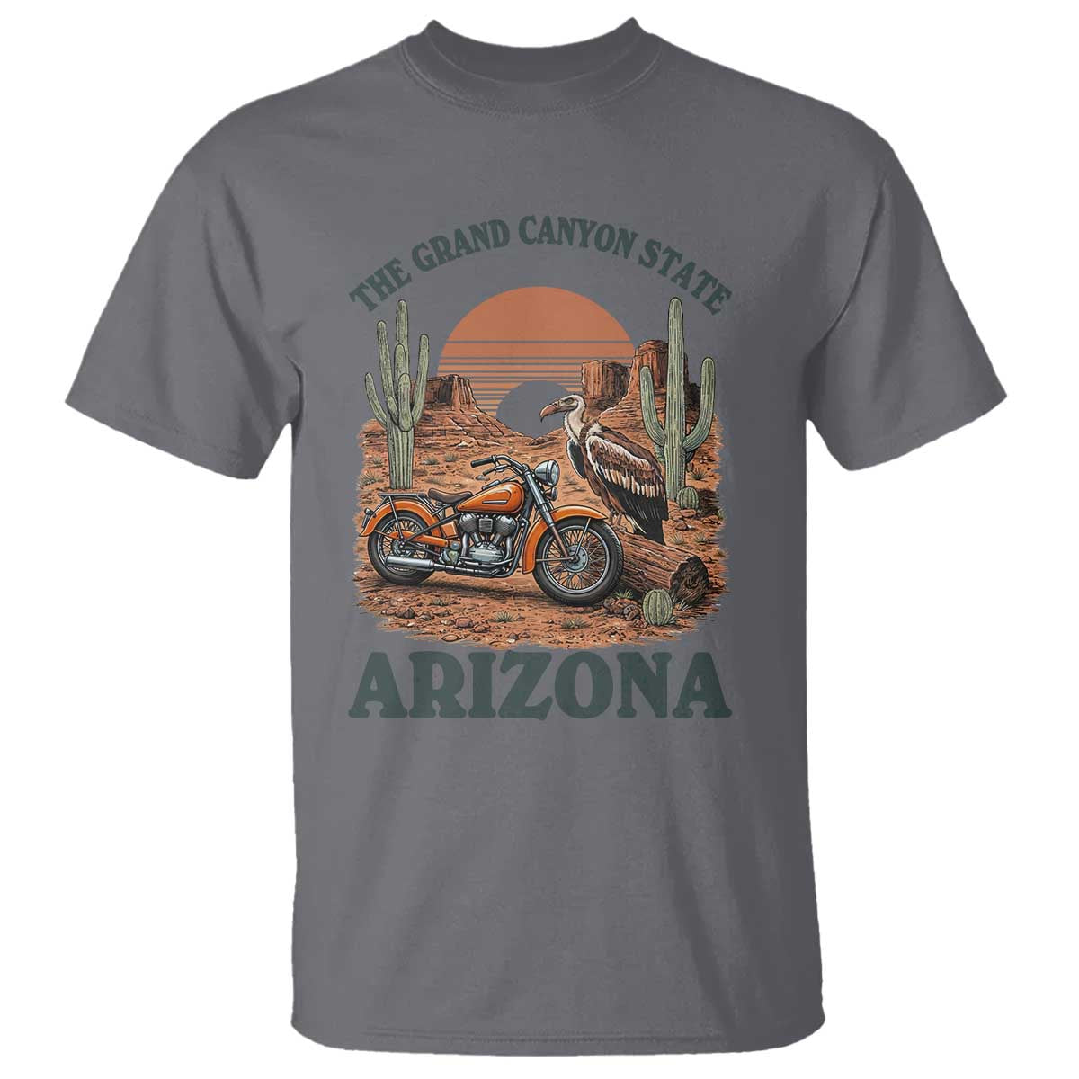 Vintage Arizona Motorcycle Rider T Shirt Desert Cactus Grand Canyon State