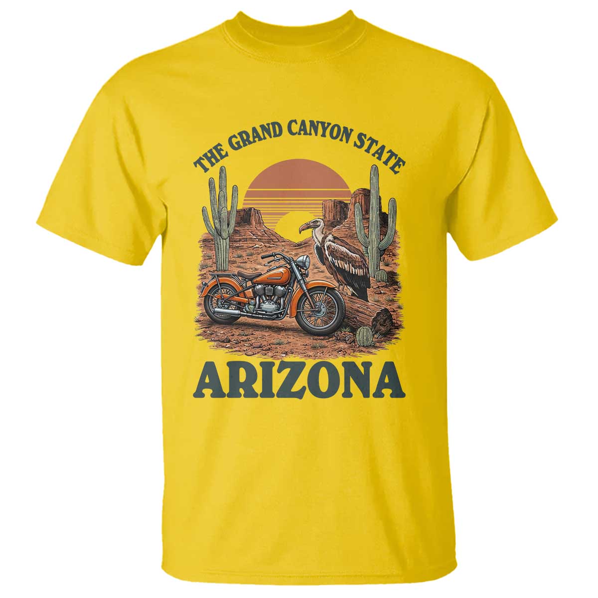 Vintage Arizona Motorcycle Rider T Shirt Desert Cactus Grand Canyon State