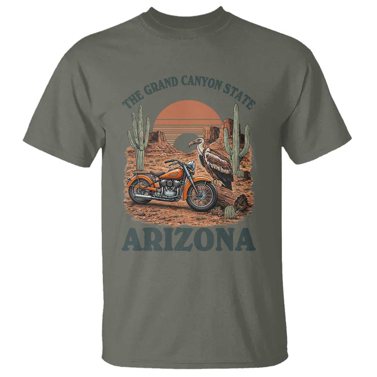 Vintage Arizona Motorcycle Rider T Shirt Desert Cactus Grand Canyon State