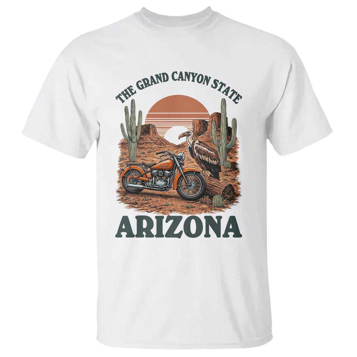 Vintage Arizona Motorcycle Rider T Shirt Desert Cactus Grand Canyon State