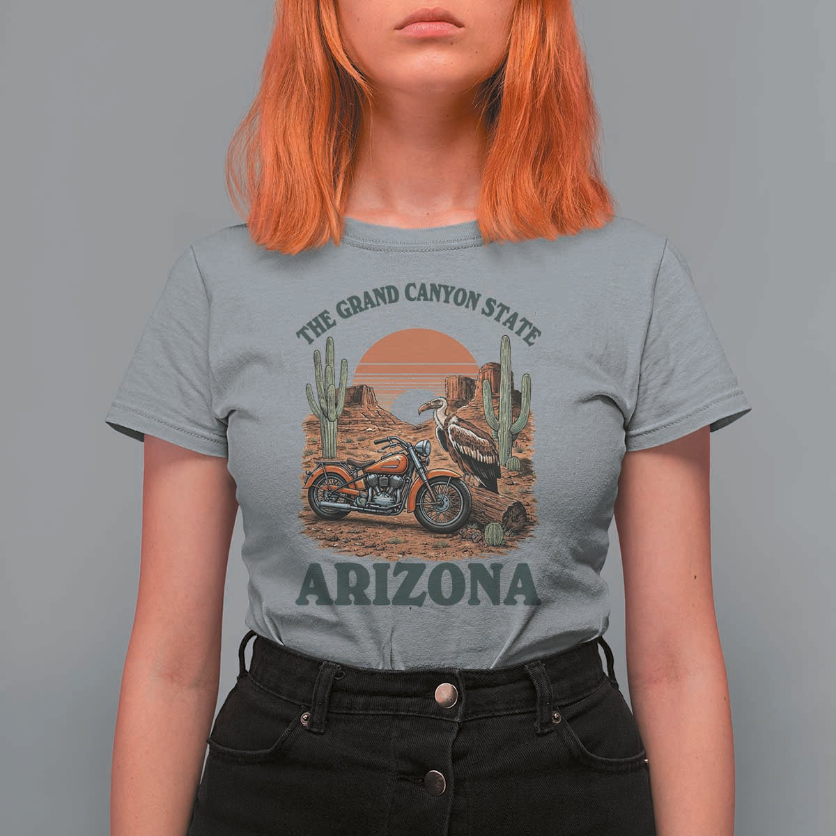 Vintage Arizona Motorcycle Rider T Shirt For Women Desert Cactus Grand Canyon State