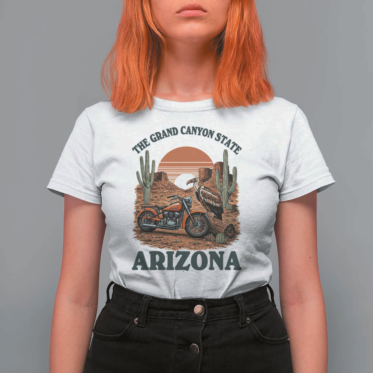 Vintage Arizona Motorcycle Rider T Shirt For Women Desert Cactus Grand Canyon State