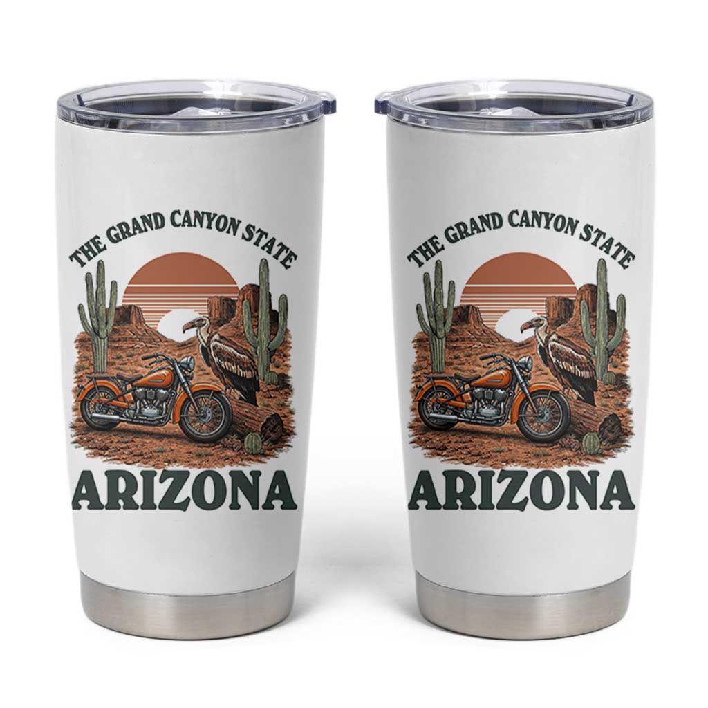 Vintage Arizona Motorcycle Rider Tumbler Cup Desert Cactus Grand Canyon State