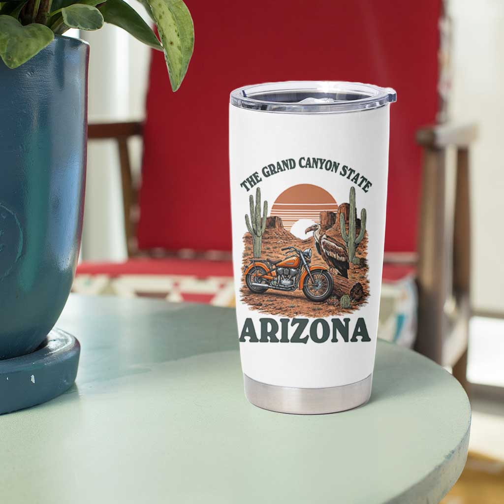 Vintage Arizona Motorcycle Rider Tumbler Cup Desert Cactus Grand Canyon State