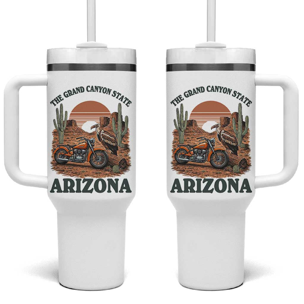 Vintage Arizona Motorcycle Rider Tumbler With Handle Desert Cactus Grand Canyon State