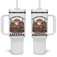 Vintage Arizona Motorcycle Rider Tumbler With Handle Desert Cactus Grand Canyon State