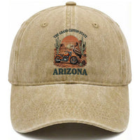 Vintage Arizona Motorcycle Rider Washed Cotton Baseball Cap Desert Cactus Grand Canyon State