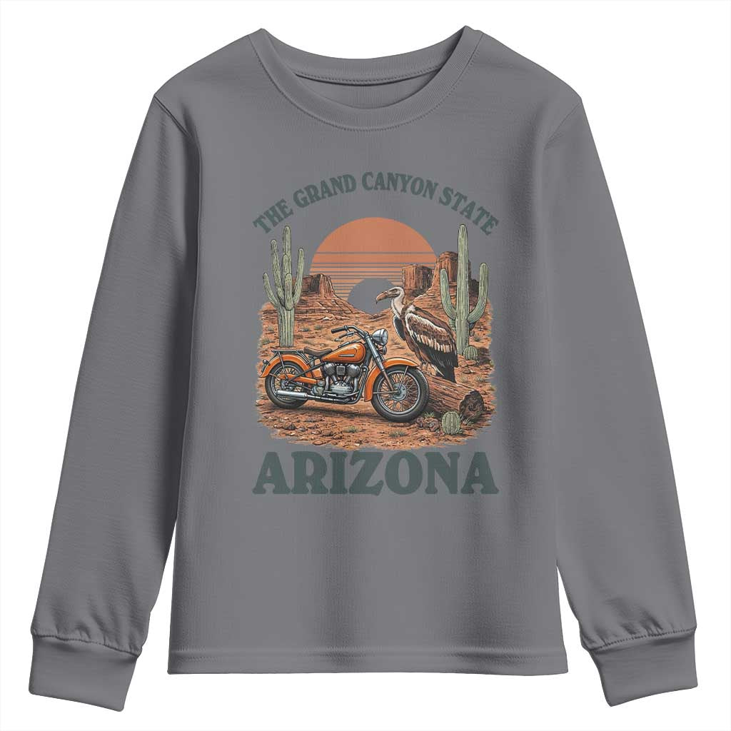 Vintage Arizona Motorcycle Rider Youth Sweatshirt Desert Cactus Grand Canyon State
