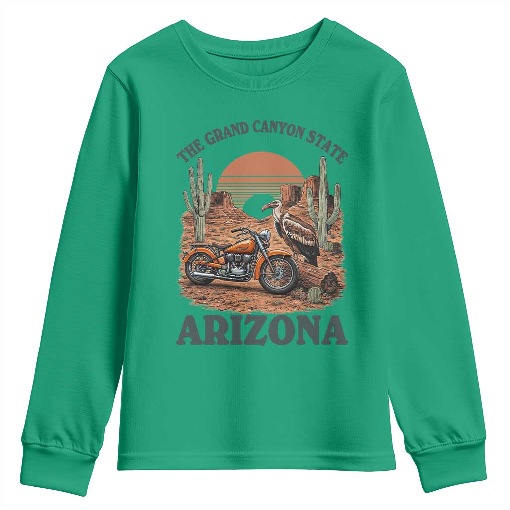 Vintage Arizona Motorcycle Rider Youth Sweatshirt Desert Cactus Grand Canyon State