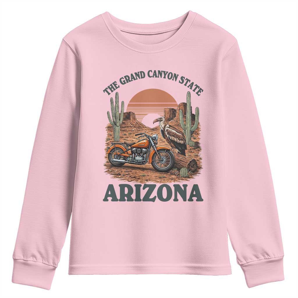 Vintage Arizona Motorcycle Rider Youth Sweatshirt Desert Cactus Grand Canyon State