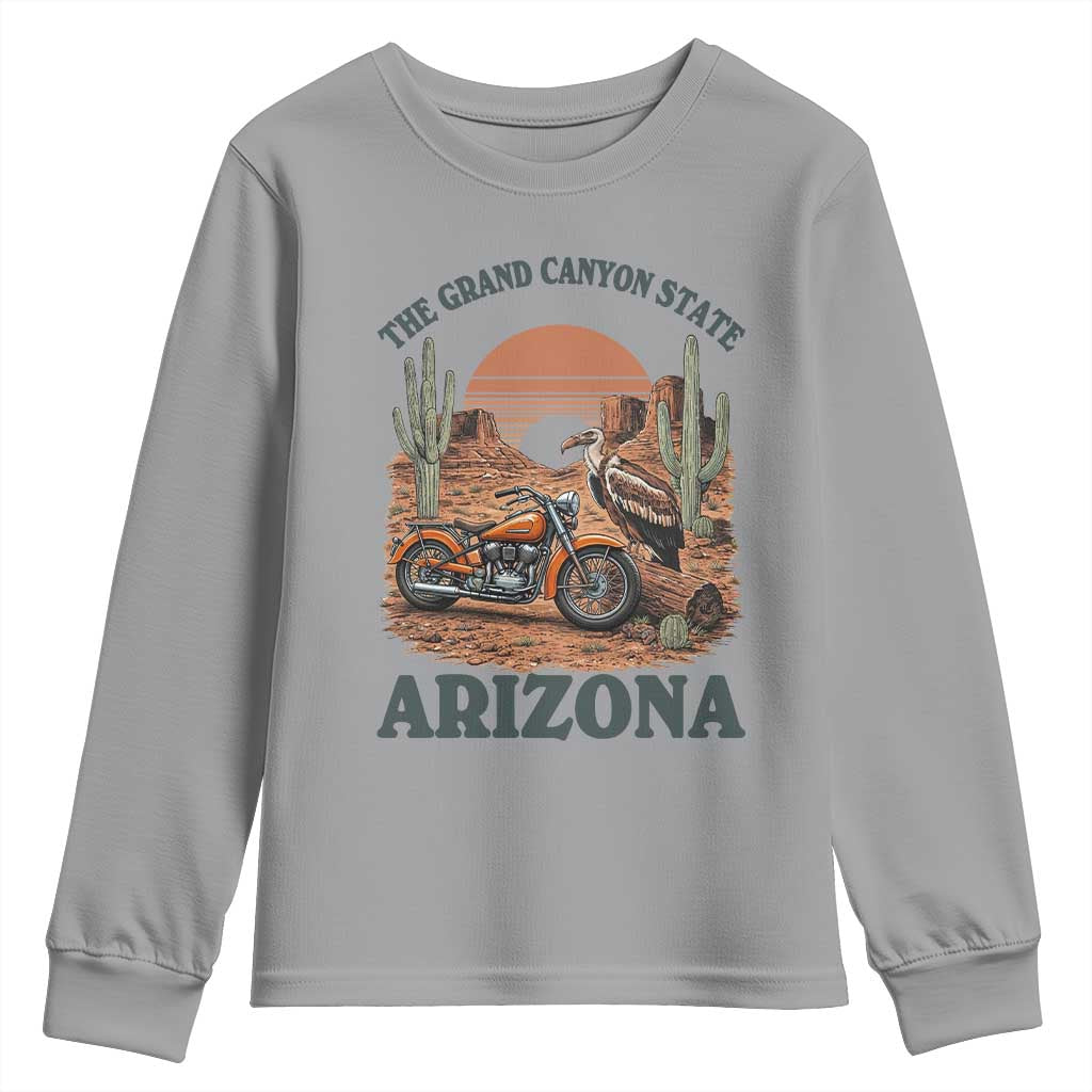 Vintage Arizona Motorcycle Rider Youth Sweatshirt Desert Cactus Grand Canyon State