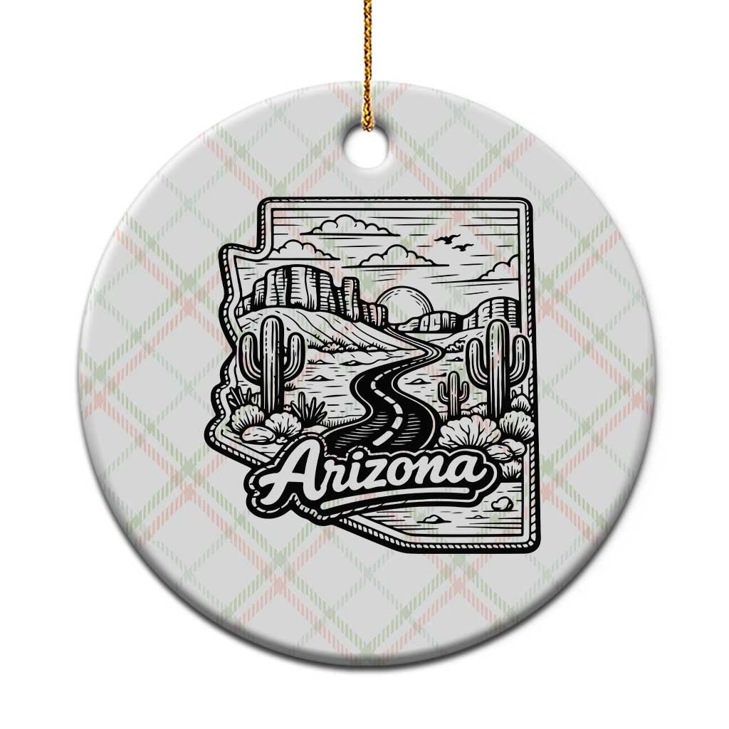 Vintage Arizona Pride Ceramic Ornament Cactus Desert Western Landscape