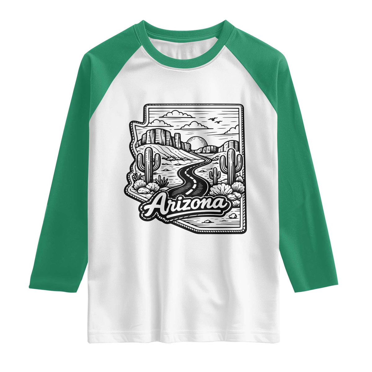 Vintage Arizona Pride Raglan Shirt Cactus Desert Western Landscape