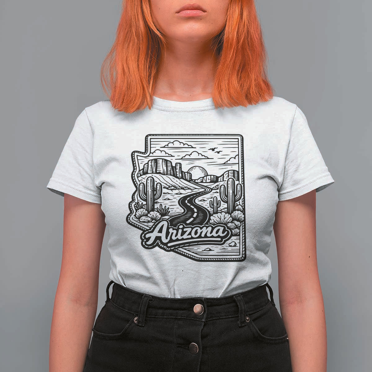 Vintage Arizona Pride T Shirt For Women Cactus Desert Western Landscape