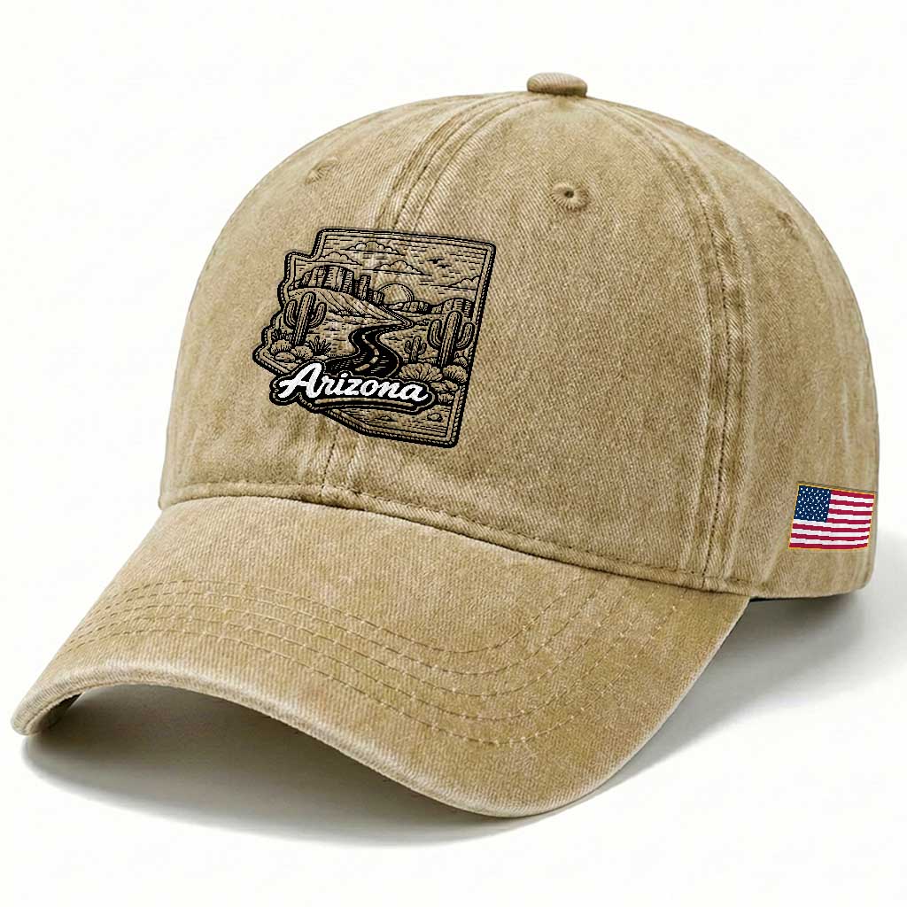 Vintage Arizona Pride Washed Cotton Baseball Cap Cactus Desert Western Landscape