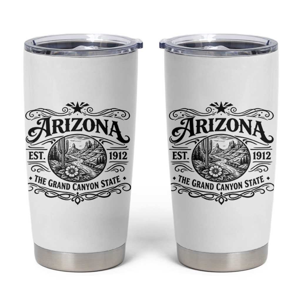 Arizona Desert Wanderlust Tumbler Cup Vintage Grand Canyon State Est 1912