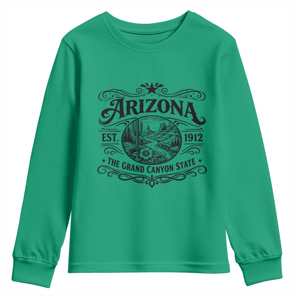 Arizona Desert Wanderlust Youth Sweatshirt Vintage Grand Canyon State Est 1912