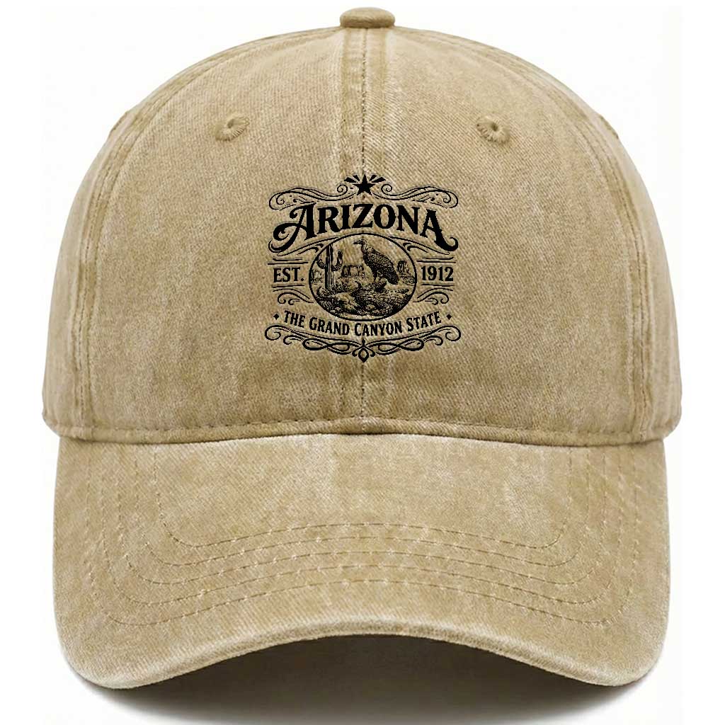 Vintage Arizona Cactus Desert Canyon Western 1912 Washed Cotton Baseball Cap