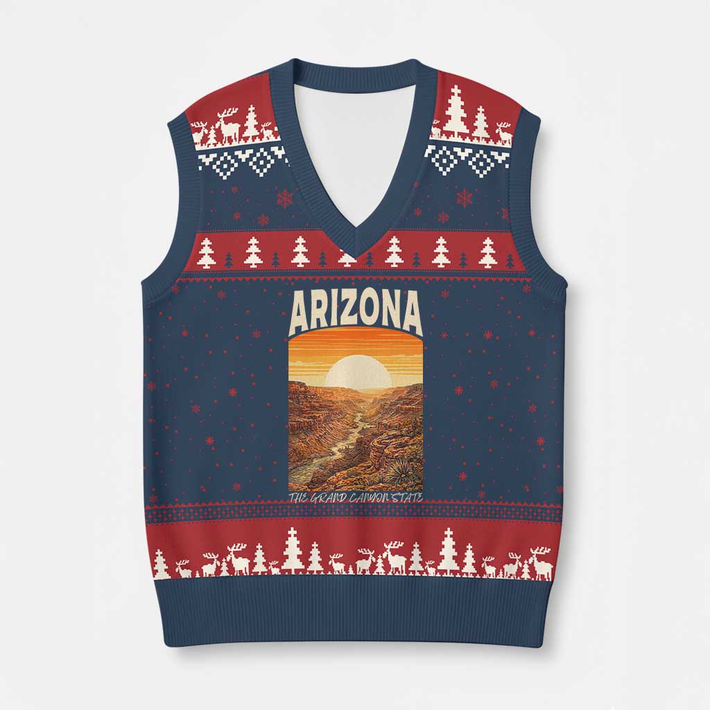 Arizona Souvenir Grand Canyon State V-Neck Knit Sweater Vest Saguaro Cactus Road Trip