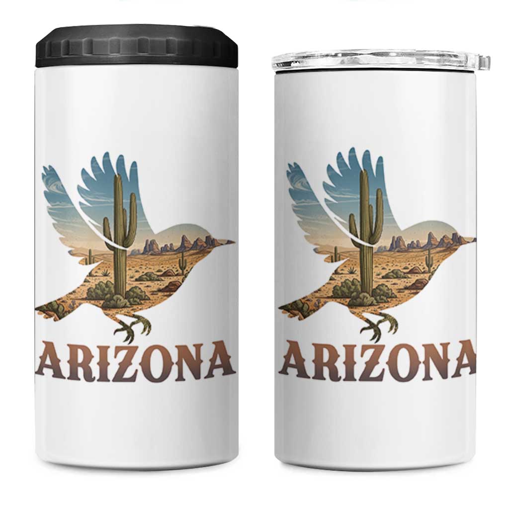 Arizona Desert Wren Bird 4 in 1 Can Cooler Tumbler Cactus Landscape Rustic Western
