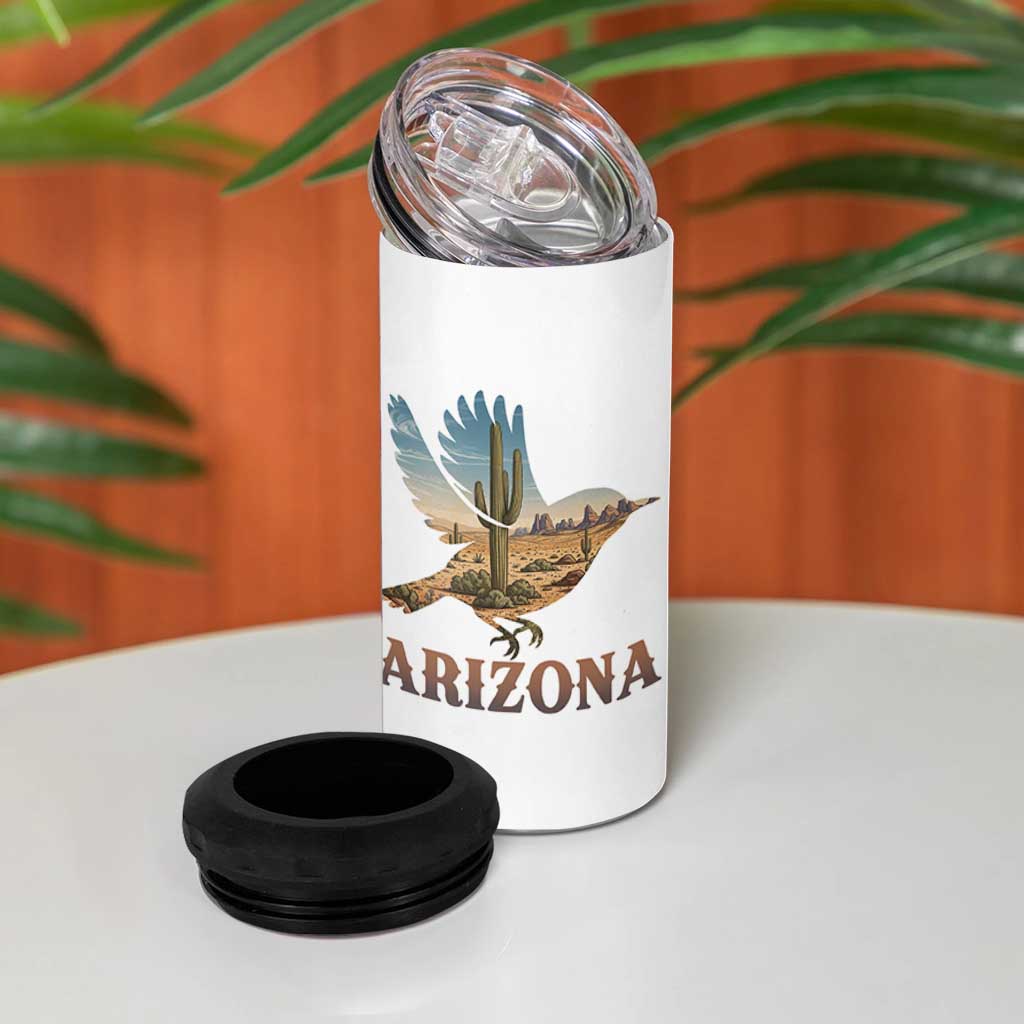 Arizona Desert Wren Bird 4 in 1 Can Cooler Tumbler Cactus Landscape Rustic Western