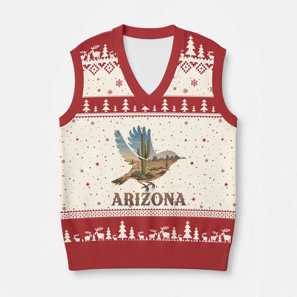 Arizona Desert Wren Bird V-Neck Knit Sweater Vest Cactus Landscape Rustic Western
