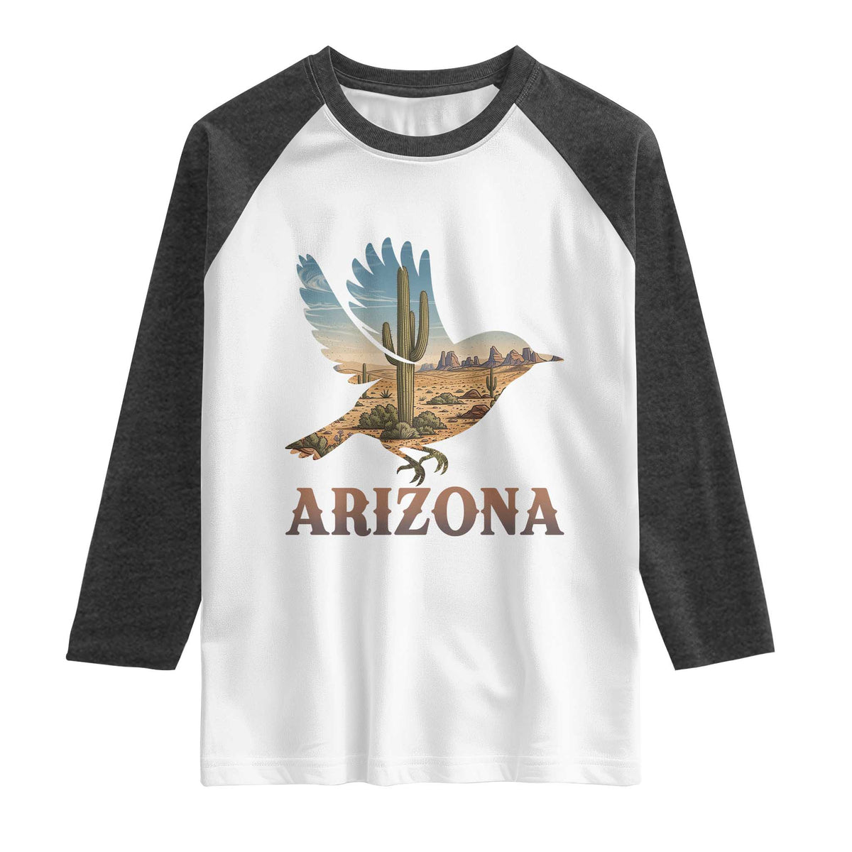 Arizona Desert Wren Bird Raglan Shirt Cactus Landscape Rustic Western
