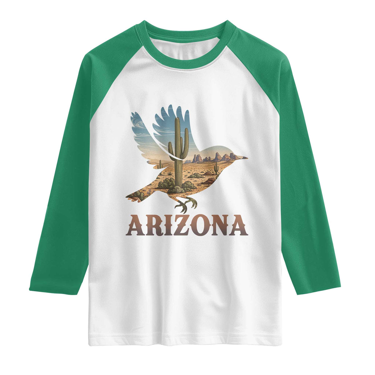 Arizona Desert Wren Bird Raglan Shirt Cactus Landscape Rustic Western