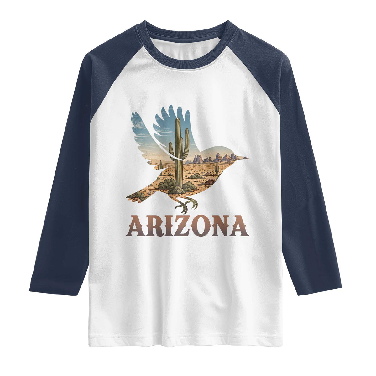 Arizona Desert Wren Bird Raglan Shirt Cactus Landscape Rustic Western