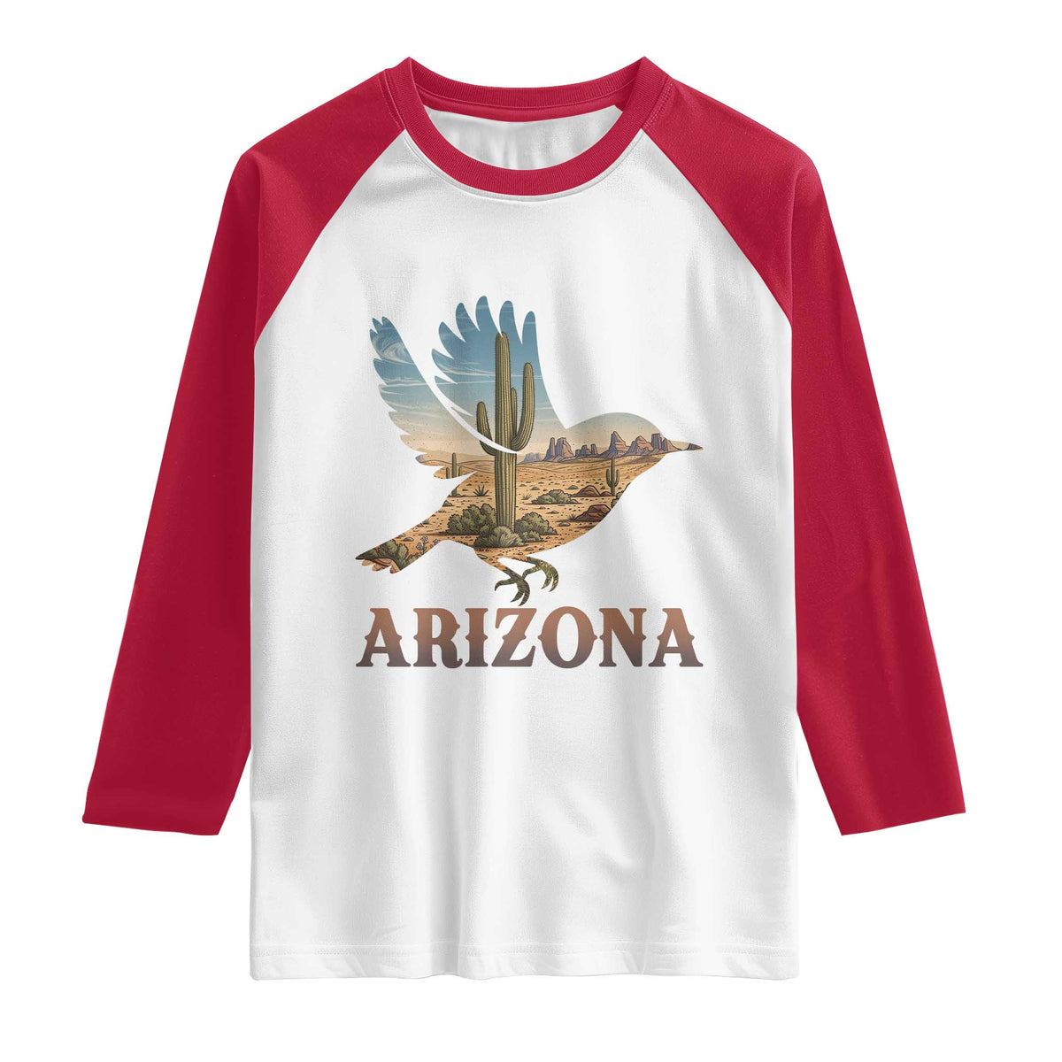 Arizona Desert Wren Bird Raglan Shirt Cactus Landscape Rustic Western