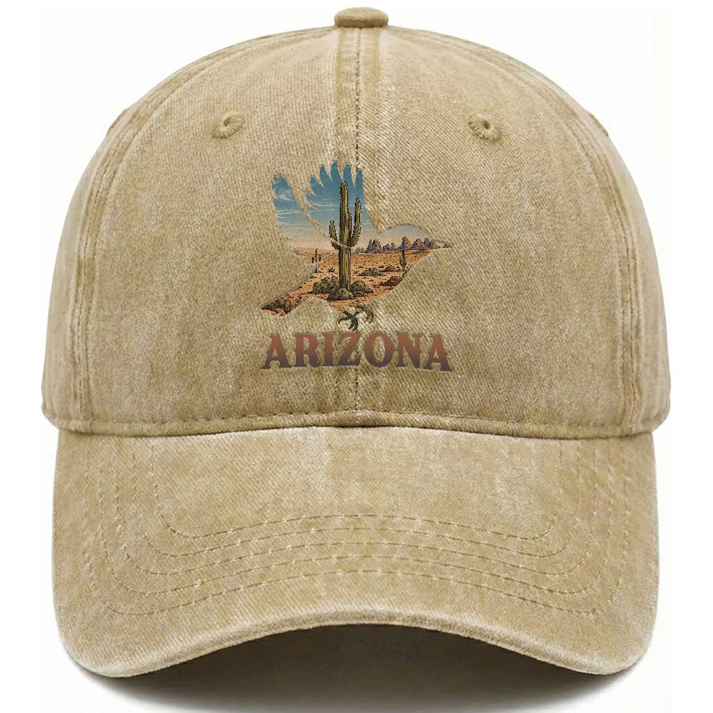 Arizona Desert Wren Bird Washed Cotton Baseball Cap Cactus Landscape Rustic Western