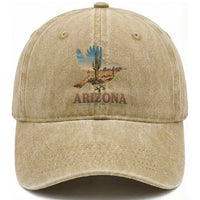 Arizona Desert Wren Bird Washed Cotton Baseball Cap Cactus Landscape Rustic Western