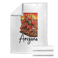 Arizona Map Blooming Cactus Flowers Gift Throw Blanket