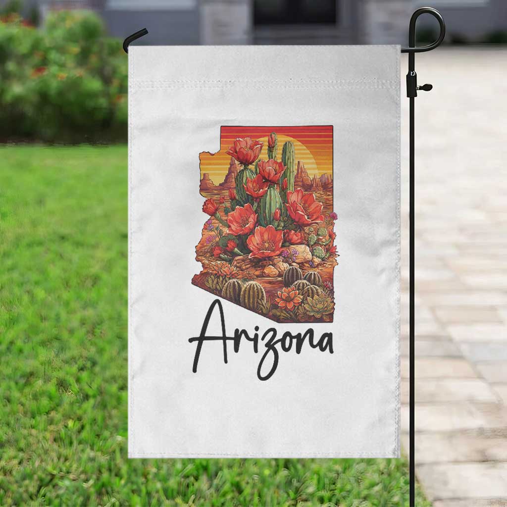 Arizona Map Blooming Cactus Flowers Gift Garden Flag