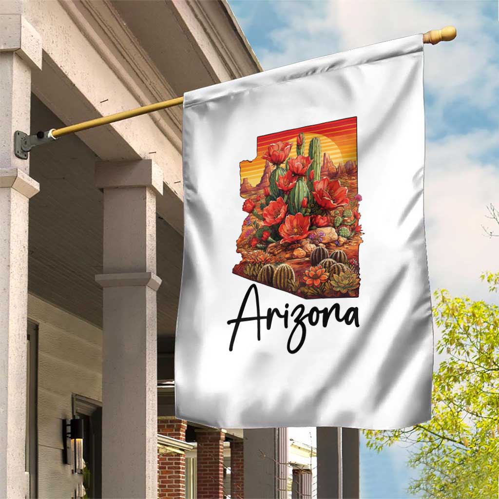 Arizona Map Blooming Cactus Flowers Gift Garden Flag