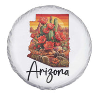 Arizona Map Blooming Cactus Flowers Gift Spare Tire Cover