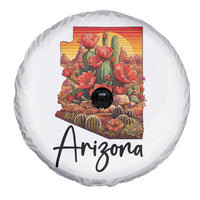 Arizona Map Blooming Cactus Flowers Gift Spare Tire Cover