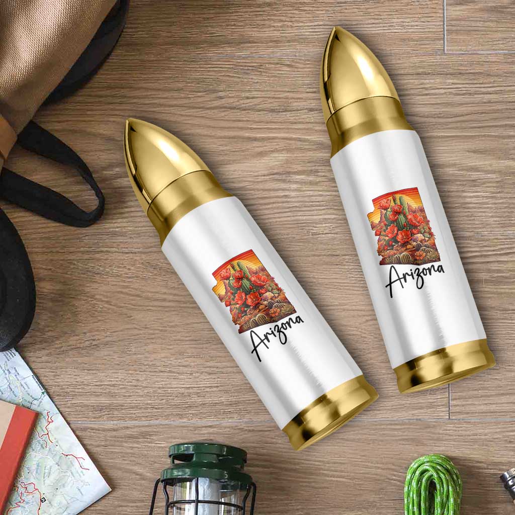 Arizona Map Blooming Cactus Flowers Gift Bullet Tumbler