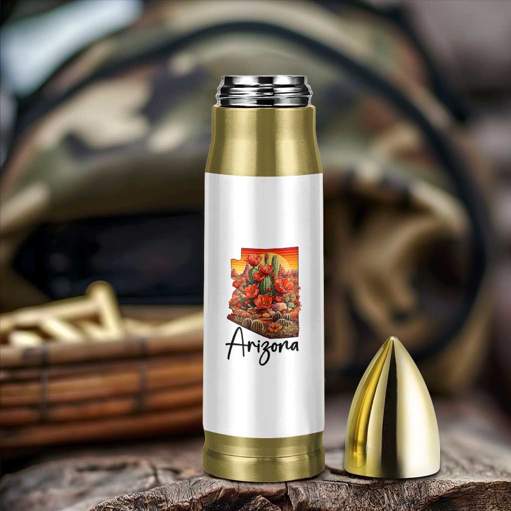 Arizona Map Blooming Cactus Flowers Gift Bullet Tumbler