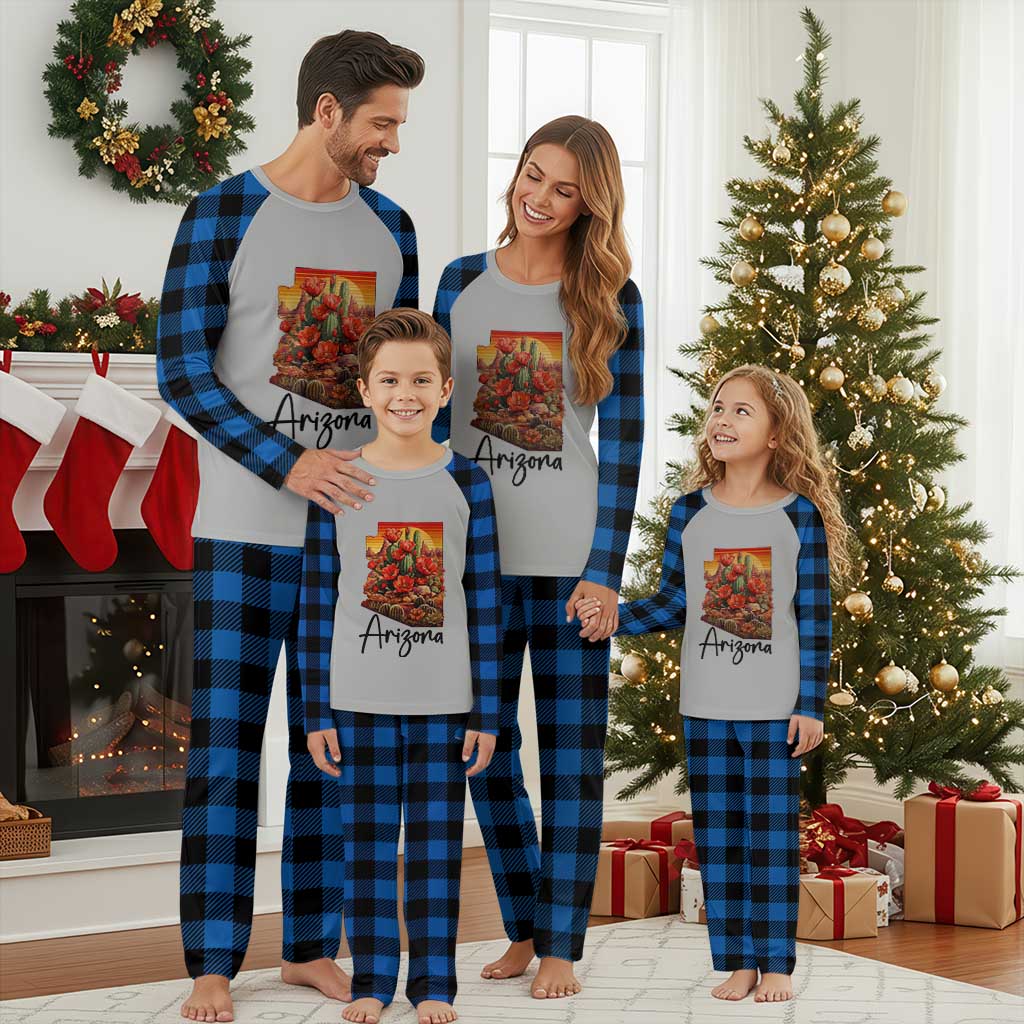 Arizona Map Blooming Cactus Flowers Gift Plaid Pajama Set
