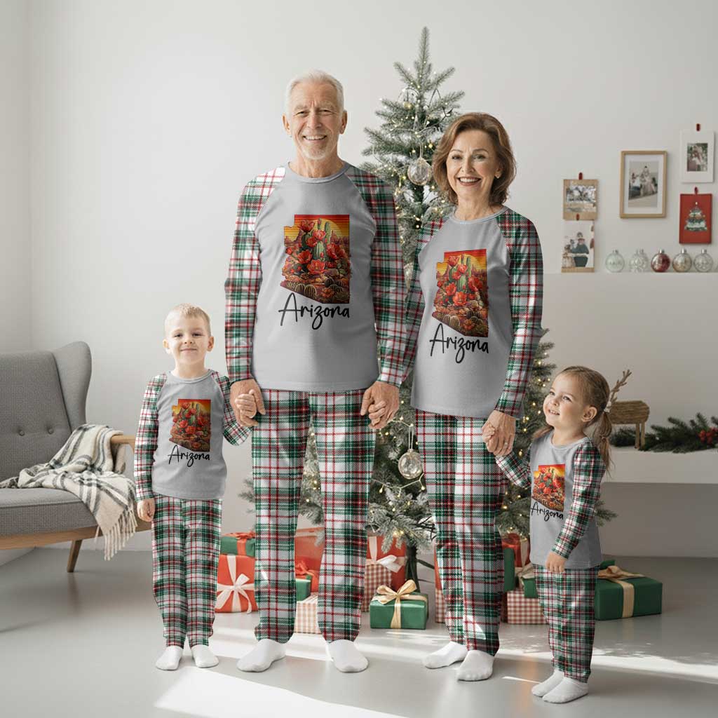 Arizona Map Blooming Cactus Flowers Gift Plaid Pajama Set