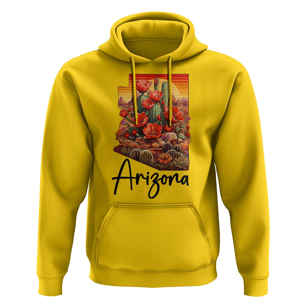 Arizona Map Blooming Cactus Flowers Gift Hoodie