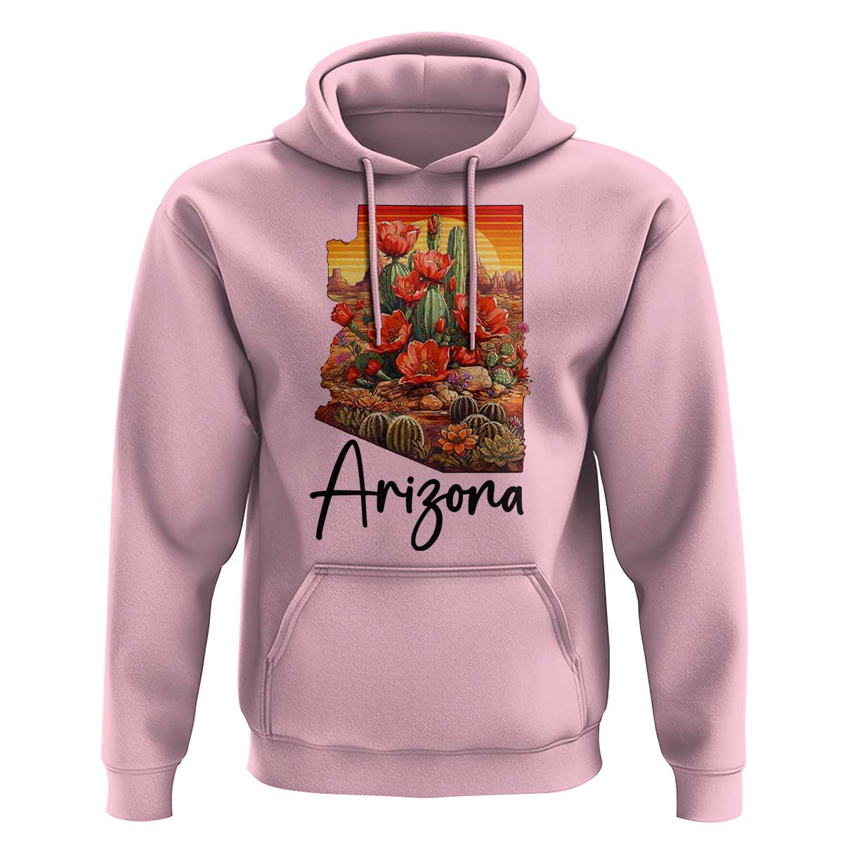 Arizona Map Blooming Cactus Flowers Gift Hoodie