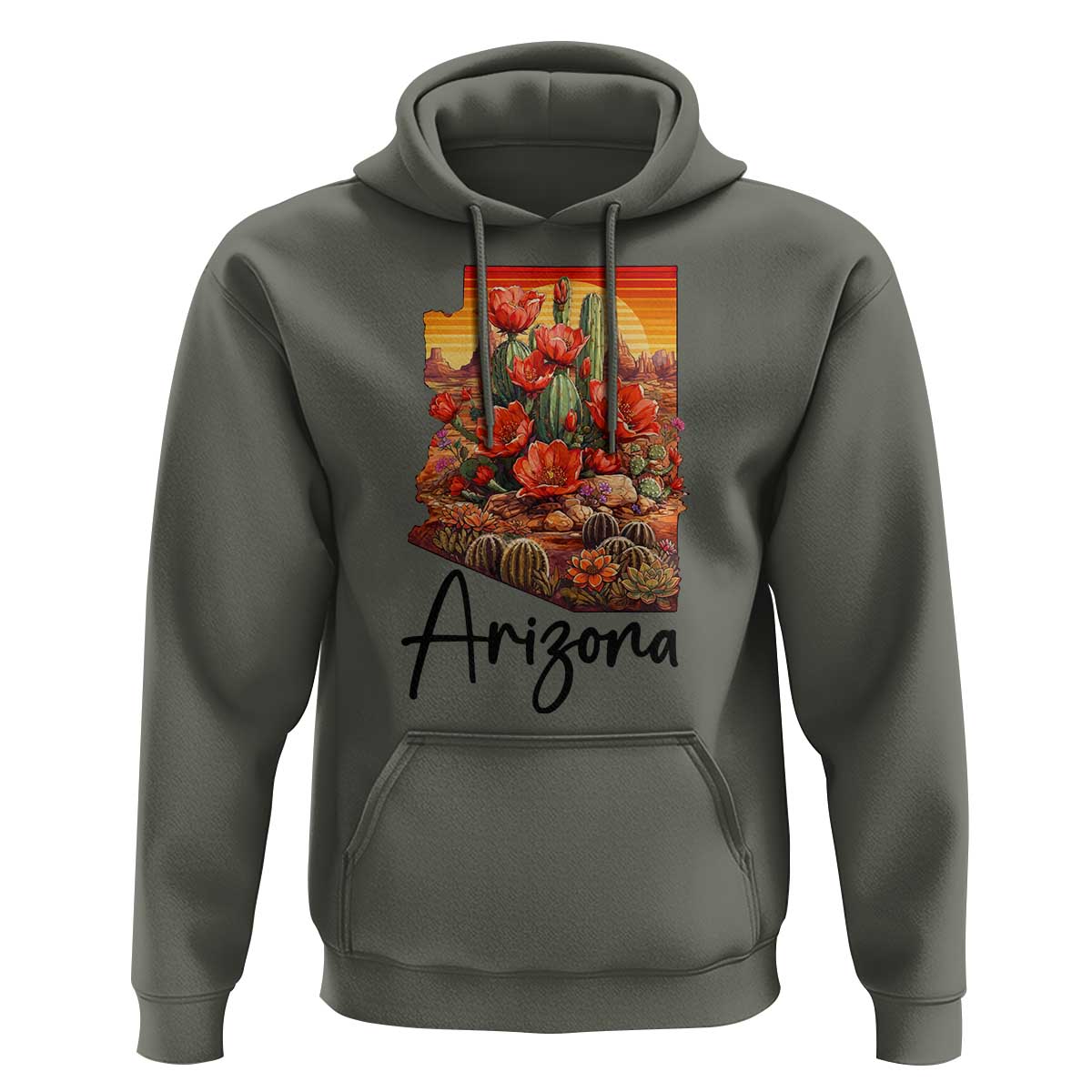 Arizona Map Blooming Cactus Flowers Gift Hoodie