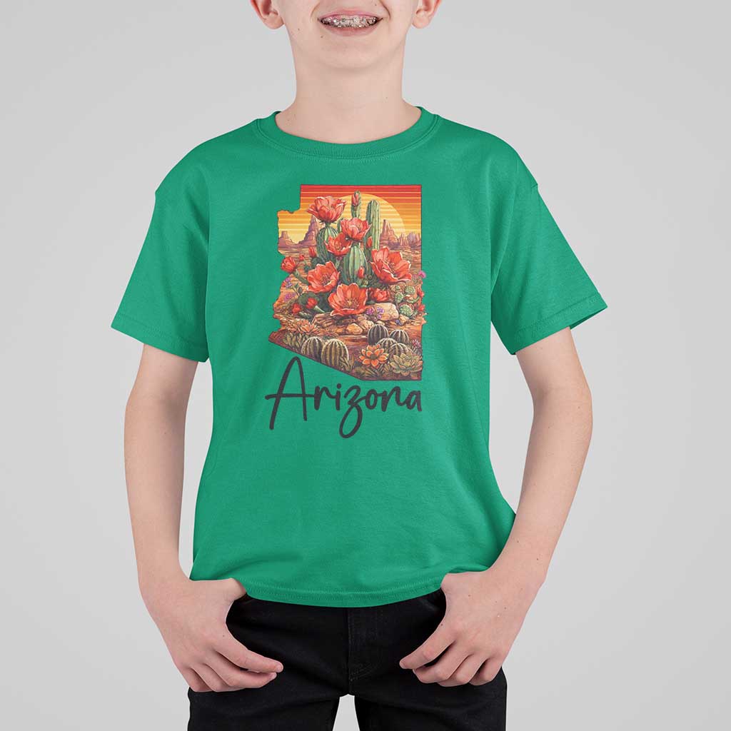 Arizona Map Blooming Cactus Flowers Gift T Shirt For Kid