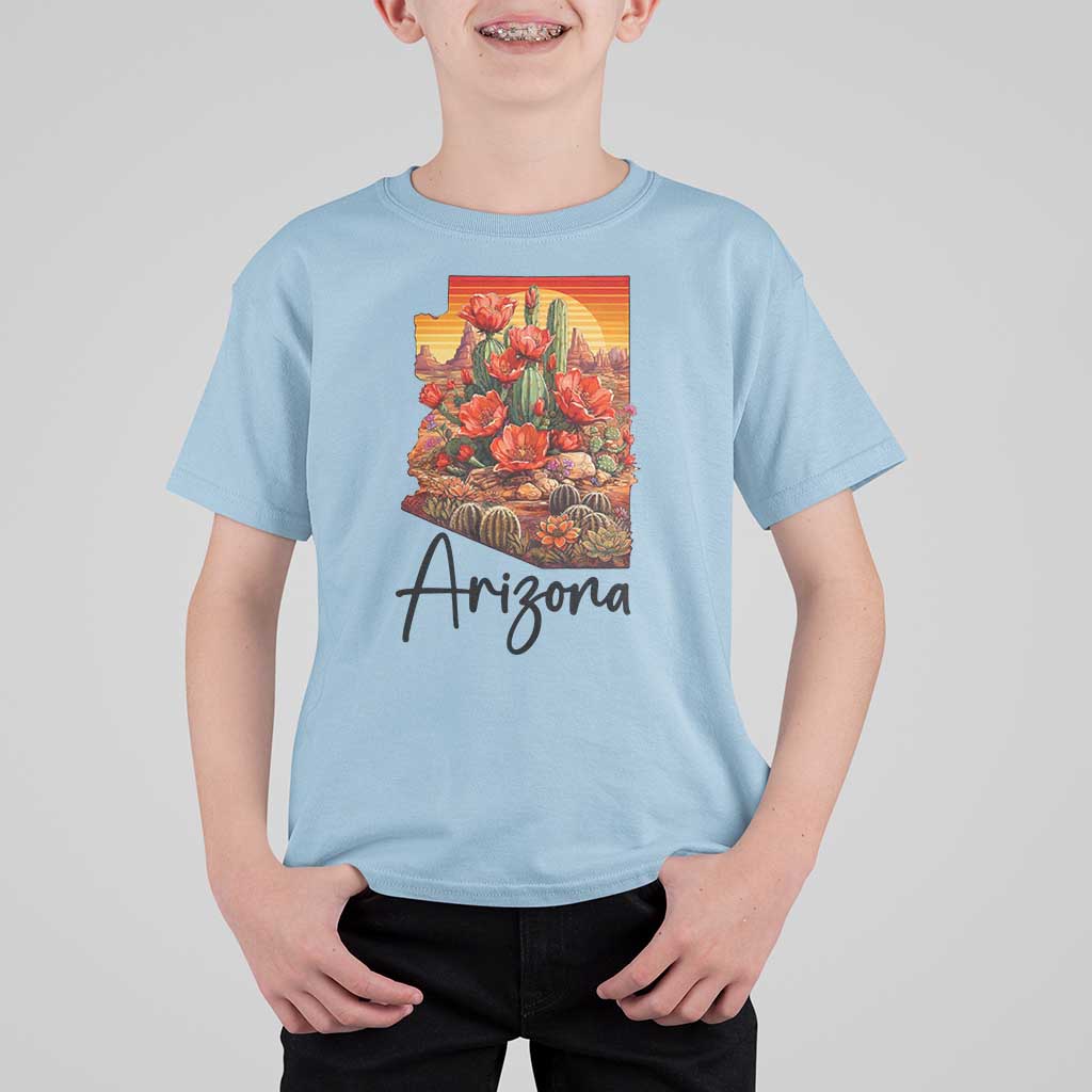 Arizona Map Blooming Cactus Flowers Gift T Shirt For Kid